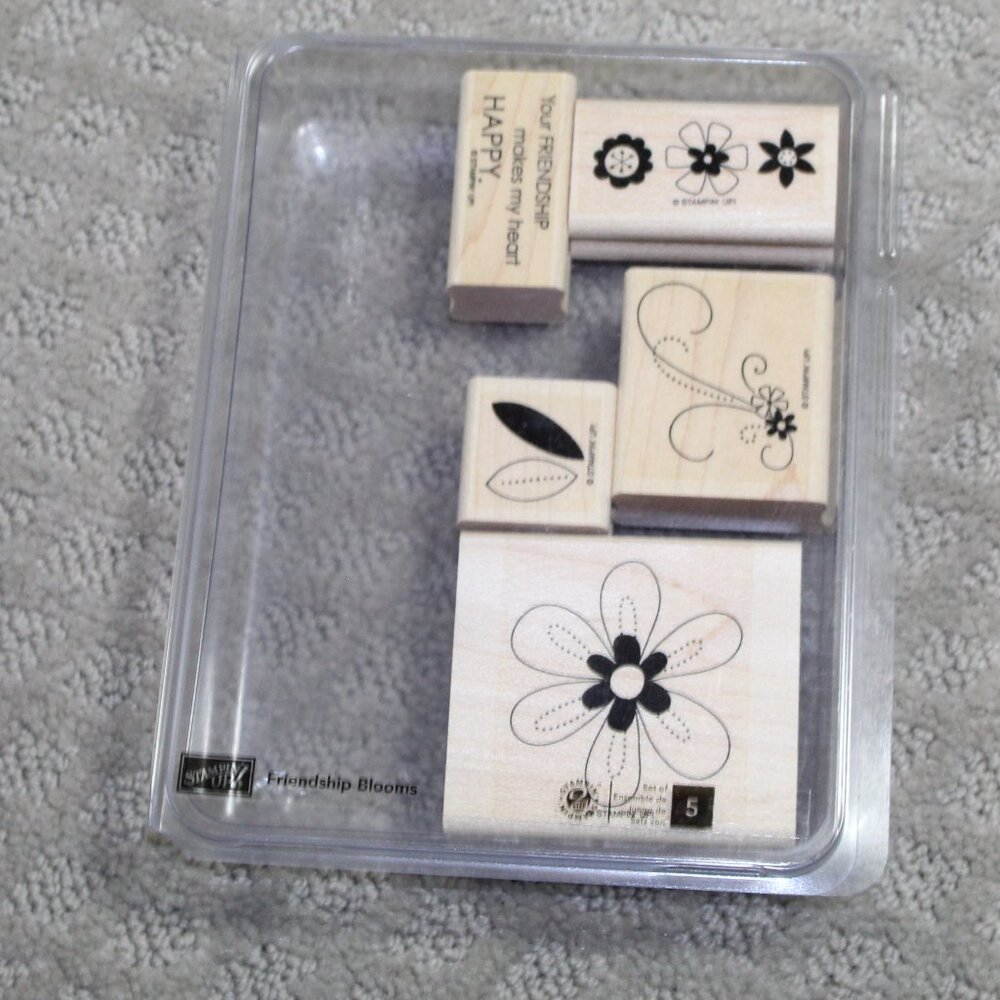 NWOT Stampin' Up Set of 5 Friendship Blooms Stamps - Mounted